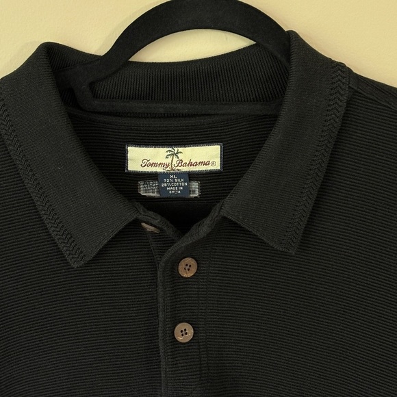 Tommy Bahama Other - Tommy Bahama Long Sleeve Polo Silk Blend Woven Textured Solid Black Men’s XL